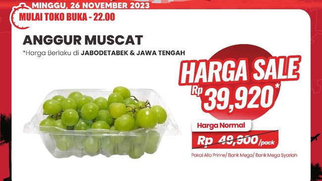 Besok ada Diskon Besar untuk Anggur Muscat di Transmart, Jangan Lewatkan!