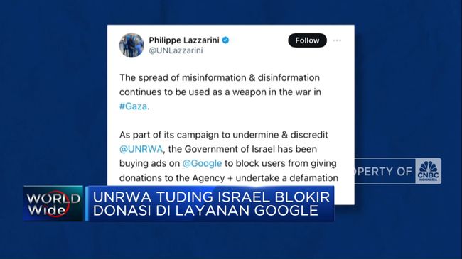 UNRWA Menuduh Israel Menghalangi Donasi pada Layanan Google